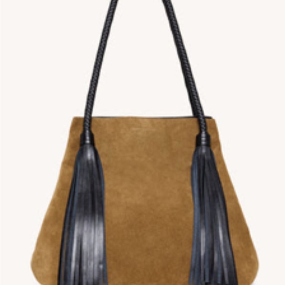 Rebecca Minkoff Tan Suede Tote with Fringe Accents